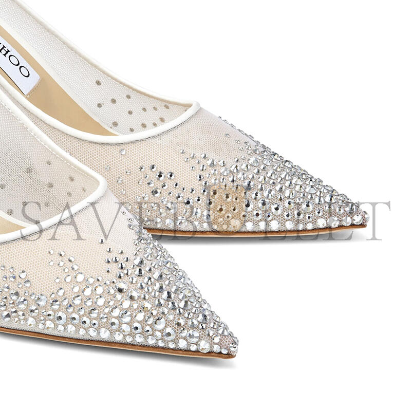 Ji*y Ch* love 85 white mesh pointed-toe pumps with dÉgradÉ crystals love85nyt